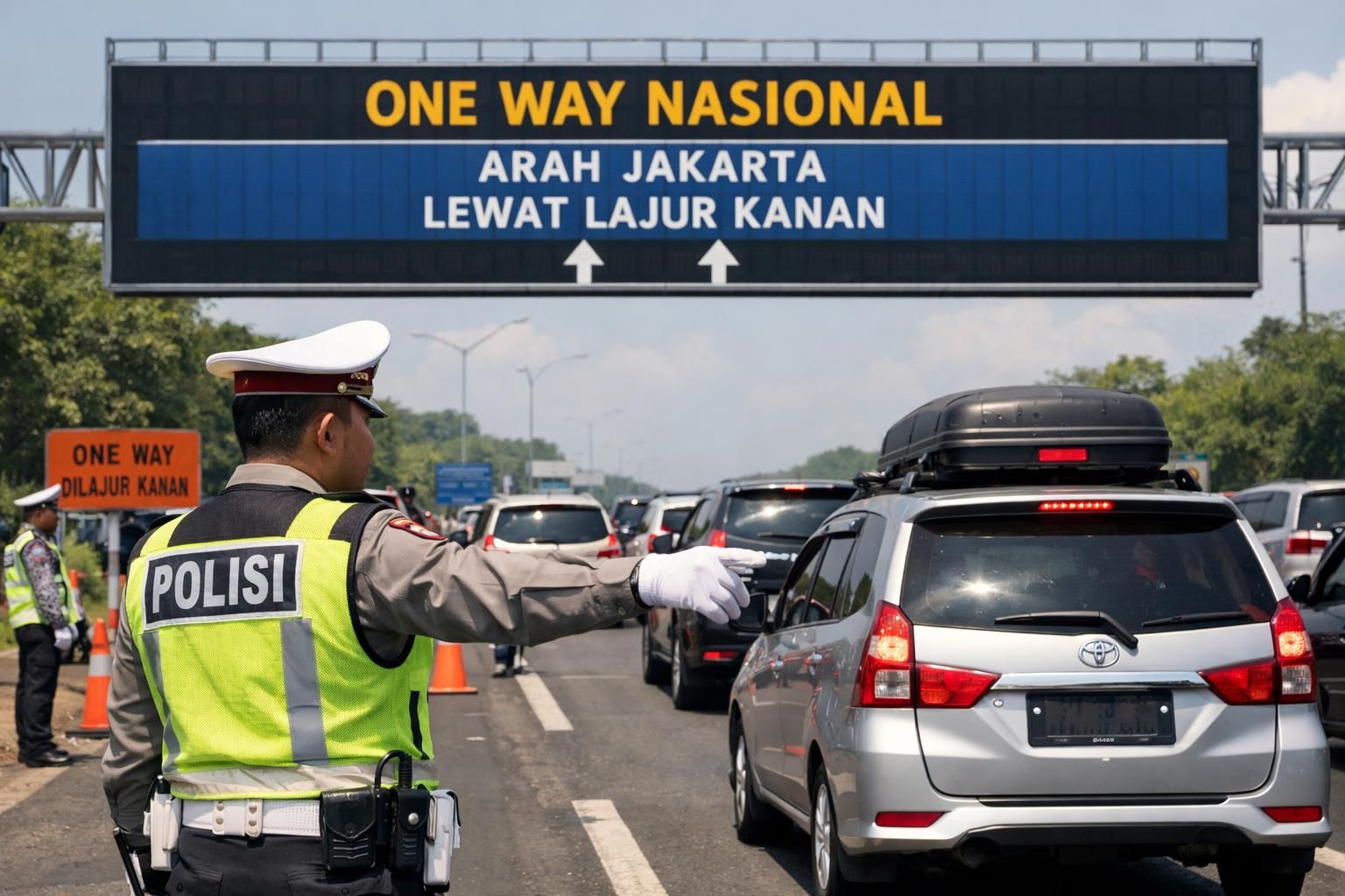arus balik satu arah mulai berlaku hari ini pukul 14.00. kakorlantas memberikan imbauan penting bagi para pemudik untuk memastikan keselamatan dan kelancaran perjalanan.