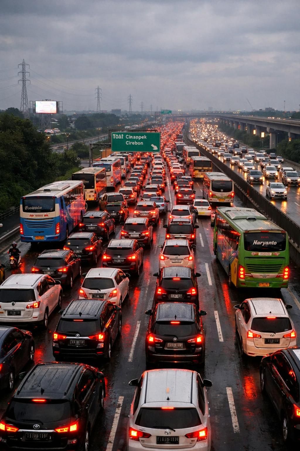 pemudik dari bekasi ke tol cikampek mengalami kemacetan ekstrem selama 5 jam, mencatat rekor baru dalam perjalanan mudik yang padat.