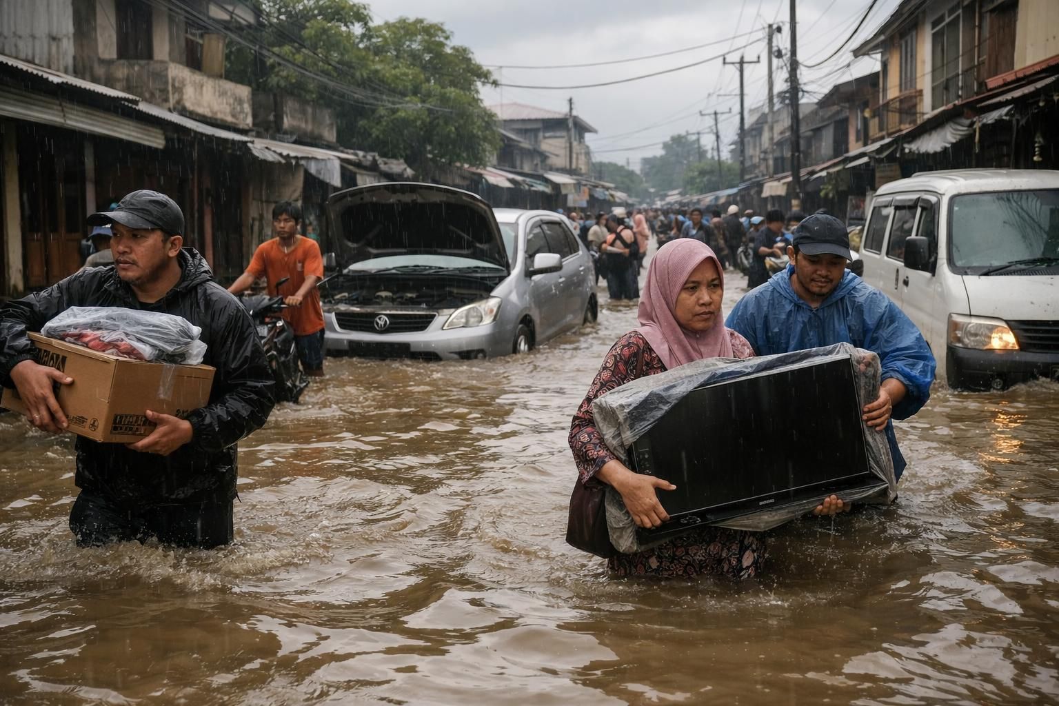 potret banjir parah yang melanda jakarta hingga tangerang setelah hujan deras semalaman, dilaporkan oleh cnbc indonesia.