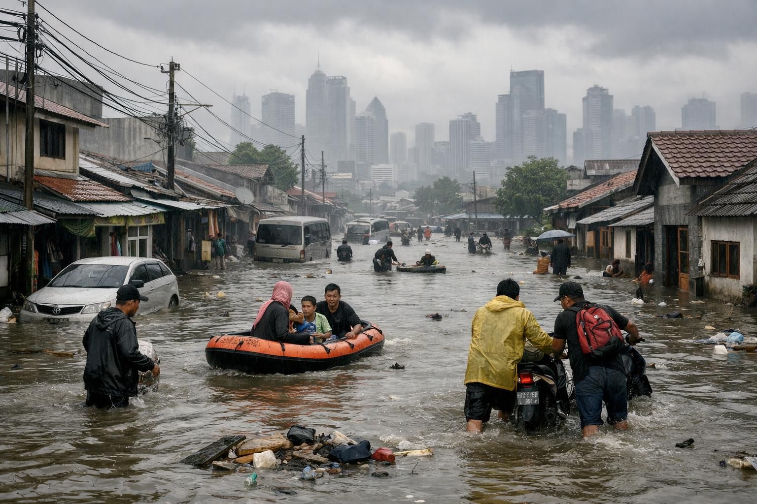 potret banjir yang melanda jakarta hingga tangerang setelah hujan deras semalaman, memperlihatkan dampak dan kondisi terkini di lokasi terdampak - cnbc indonesia.