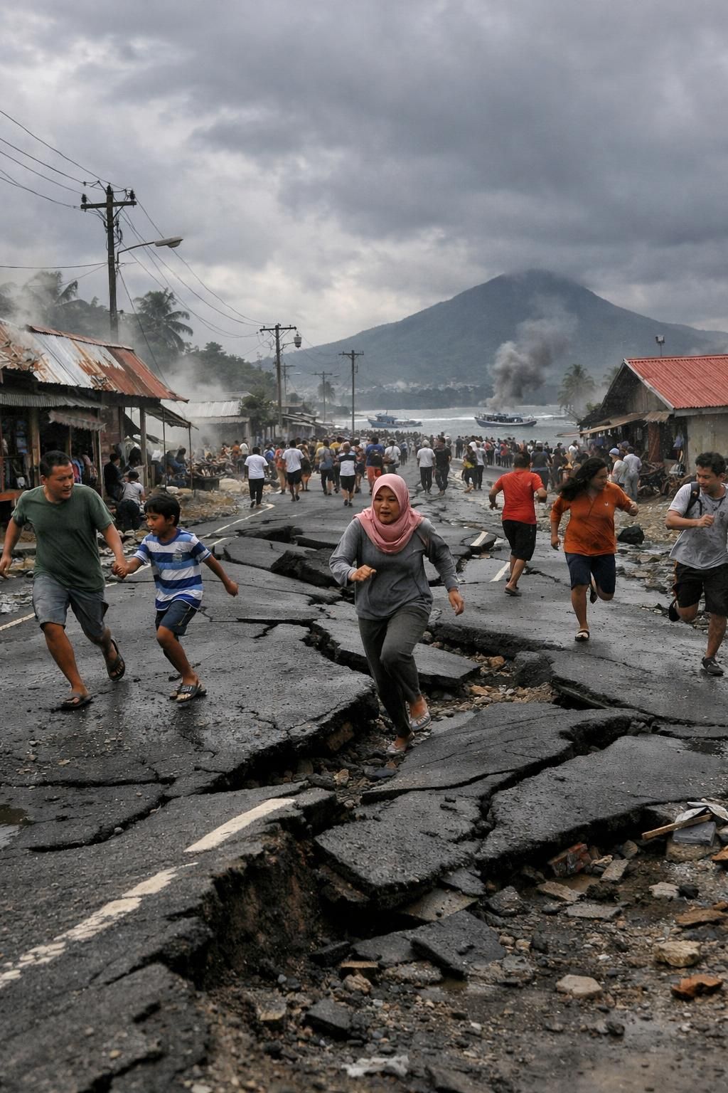 getaran dahsyat gempa magnitudo 7,6 mengguncang sulawesi utara dan maluku utara, membuat jalanan aspal bergoyang dan menimbulkan kepanikan di masyarakat.