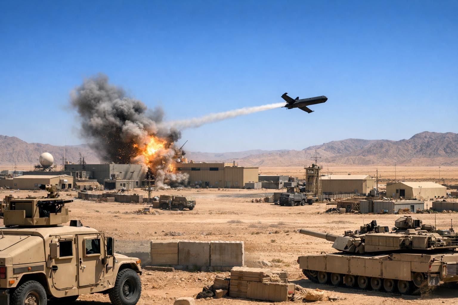 iran melancarkan serangan drone bunuh diri ke fasilitas militer as di yordania, meningkatkan ketegangan regional dan keamanan internasional.