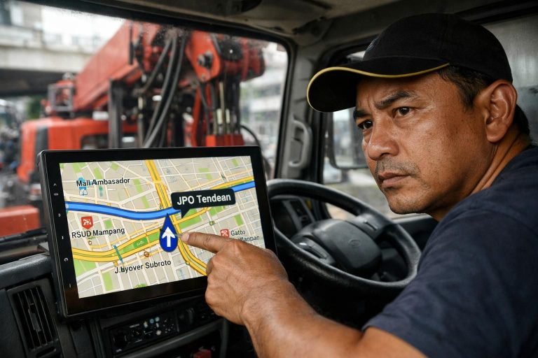 pengakuan sopir truk pembawa crane yang menabrak jpo tendean, menjelaskan fokusnya pada peta navigasi saat kejadian terjadi.