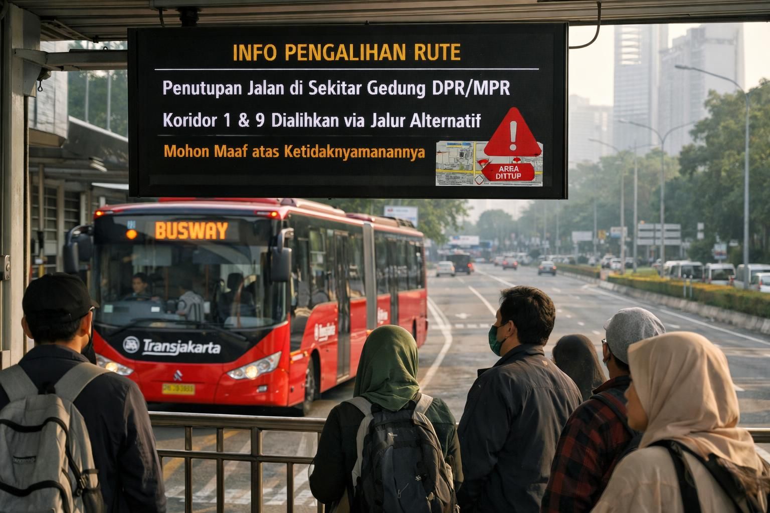 beberapa rute transjakarta dihentikan sementara karena penutupan jalan, menyebabkan perubahan pada layanan transportasi di jakarta.