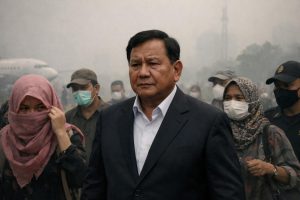 prabowo tiba di pekanbaru dan langsung menanggapi kabut asap yang disebabkan oleh kebakaran hutan dan lahan (karhutla).